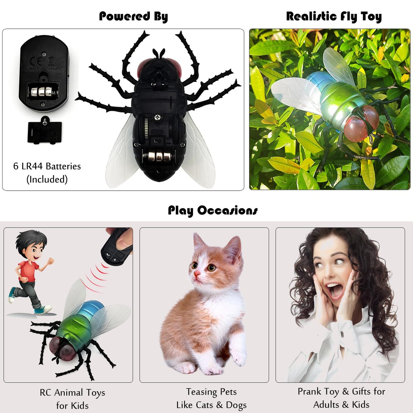 Tipmant Realistic RC Flies Remote Control Insect Animal Vehicle Car Prank Toys Pet Cat Dog Teasing Kid Birthday Gifts