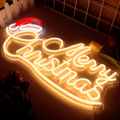 Allball Merry Christmas Neon Signs for Wall Decor, LED Santa Hat Neon Light USB Powered, for Christmas Party Gift Birthday Party Bar Living Room Bedroom Children'S Room Wall Decor(16.8 * 8.2 In)