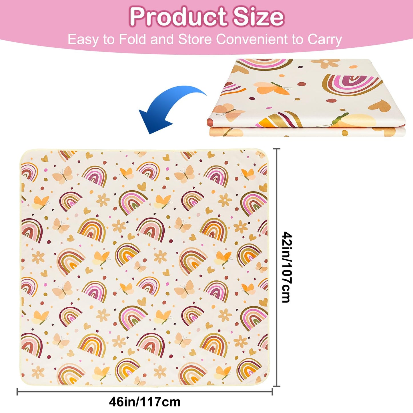 Basumee Splat Mat High Chair Mat Waterproof Baby Play Splat Mat for Under High Chair Food Catcher Highchair Mat for Floor Non Slip Bottom, Brown Rainbow, 46x42 Inches