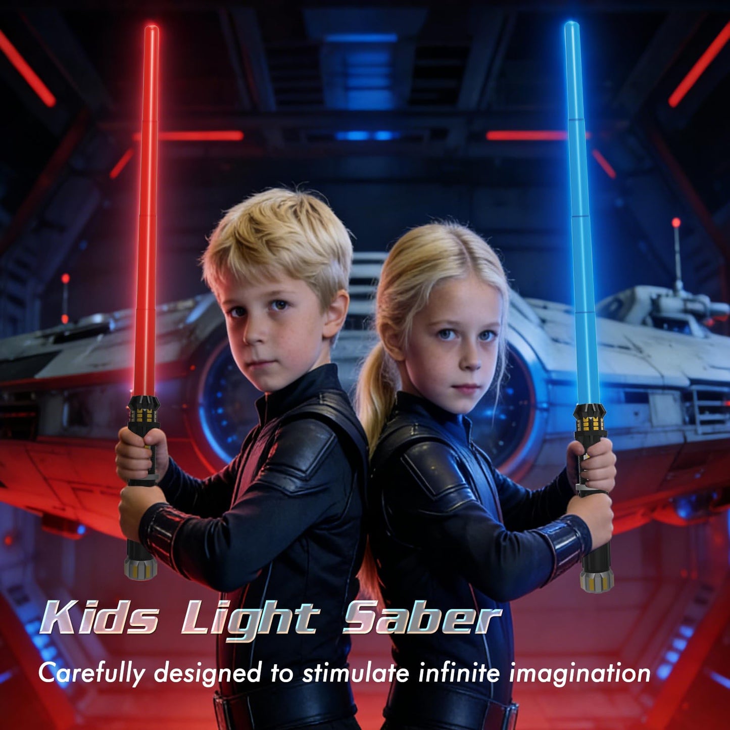 FlashyU 4 Pack Light Up Sabers for Kids Toddlers, Dueling Light Up Sword Toy for Boys, Space War Party Cosplay Xmas Birthday Gifts for Teen Men Age 4 5 6 7 8 9 10+