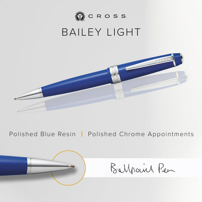 Cross Bailey Light Polished Blue Resin Ballpoint Pen - Professional Pen for Effortless Writing - Journaling, Note-Taking & More - Black Ink - Easy Handling - Includes Gift Box