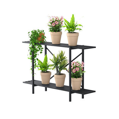 Zhongma 2 Tier Window Height Metal Sturdy Heavy Plant Stand, Narrow Plant Stand Indoor and Outdoor, L45.67 x W10.3 x H27.5 inch, 440 LBS Capacity & Heavy Duty Construction. …