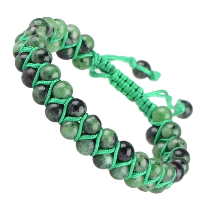 MASSIVE BEADS Double Layer Stone Chakra Healing Crystals Bracelet Yoga Beads Meditation Relax Anxiety Bangle for Unisex Women Men (Ruby Zoisite, 6mm)