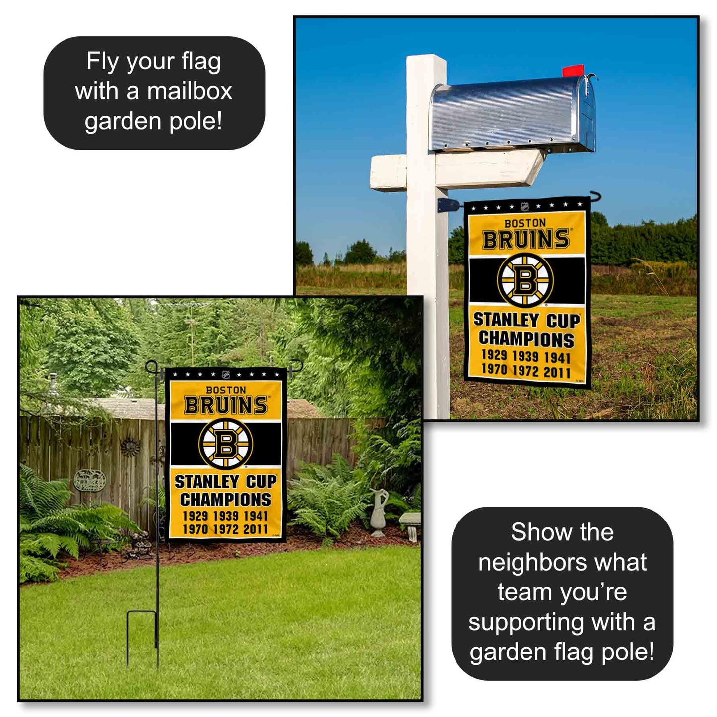 Boston Bruins 6 Time Stanley Cup Champions Double Sided Garden Flag