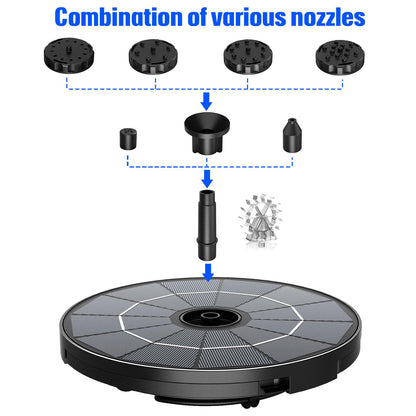 AISITIN 2.8W Solar Fountain Pump for Bird Bath Upgraded 2026, Floating Solar Powered Water Fountain Built-in 1000mAh Battery with 7 Nozzles & 3 Integrated Bracket for Bird Bath and Outdoor Garden