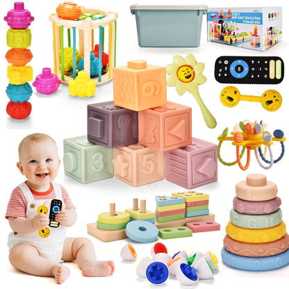 Majabike Baby Toys 6 to 12 Months 9 in 1 Montessori Teething Toys Sorting Sensory Educational Learning Gift for Toddlers Aged 1-3
