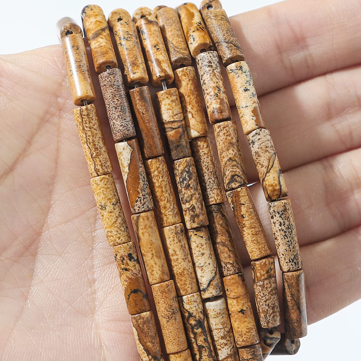 BEADIA Natural Brown Picture Jasper Tube Beads 13x4mm 30pcs Cylinder Loose Semi Gemstone Beads for Jewelry Making Design