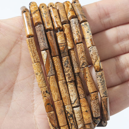 BEADIA Natural Brown Picture Jasper Tube Beads 13x4mm 30pcs Cylinder Loose Semi Gemstone Beads for Jewelry Making Design