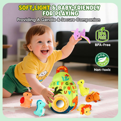 FREYBLI Baby Toys 6-12 Months - Soft Dinosaur Egg Toy with Rattle, Crinkle Paper, Squeaker, Mirror - 6 Month Old Baby Toys Boy Girl Gifts, Baby Sensory Montessori Toys for 6 Month Old Infant Toys