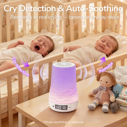 Mewaii White Noise Sound Machine Baby & Adult, 360° RGB Night Light, AI Cry Detection, App Control, 100 Soothing Sounds, Sleep Routine Builder, Kids Nursery Baby Essentials Shower Gift Toddler Bedroom