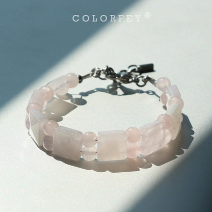 COLORFEY Womens Crystal Bracelets - Healing Rose Quartz Beaded Bracelets Unique Flated Square Bead Crystal Jewelry Gift for Women Men, Premium Handcrafted Gemstone Bracelet for Beauty& Spiritual
