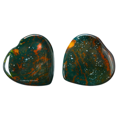 Amazing Gemstone Bloodstone Stone Heart - Pack of 2 Crystal Heart Stones Rocks - Corazones De Piedra Crystals and Healing Stones Heart Shaped Crystal - Stocking Stuffers Gifts