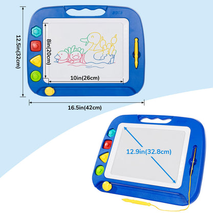 SGILE Toddler Toys for Kids, Large Magnetic Drawing Board for Birthday Gift, Toys for 1 2 3 4 Year Old Girls Boys, Etch & Sketch Pad with 4 Stamps, Learning and Educational, 16 ×13 in, Blue