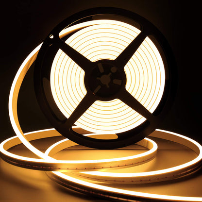 Lamomo LED Neon Lights, 12V Warm White Dimmable LED Strip Lights, 16.4ft/5m Waterproof LED Neon Rope Lights, Silicone 3000K Neon LED Strip for Bedroom Indoor Home Decor (Power Adapter Included)