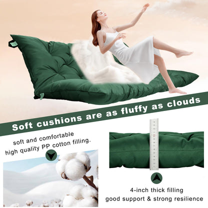 HIYEN Porch Swing Cushions 3 Seater Replacement, Waterproof Bench Cushions for Outdoor Furniture with Backrest, 4" Thickened Patio Swing Cushion with Ties (Dark Green, 60 * 40 inch)