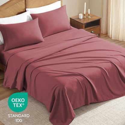 ClevaHome Sheet Set Queen Size, 4-Piece Bedding, Lightweight & Super Soft Easy Care Microfiber– Shrinkage & Fade Resistant Bedding Set with 14'' Deep Pockets (Dusty Rose)