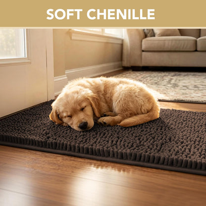 H.VERSAILTEX Dog Door Mat for Muddy Paws Absorbent Dirt Trapper Non Slip Quick Dry Washable Chenille Mats for Dogs Entry Rug for Indoor Outdoor (Chocolate, 20" x 32")
