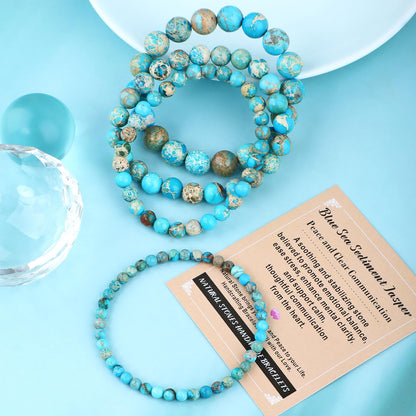 AD Beads 4mm Handmade Blue Sea Sediment Imperial Jasper Elastic Bracelet – Natural Gemstone for Joy & Positivity – Meditation, Yoga, Healing and Energy Gift for Men Women