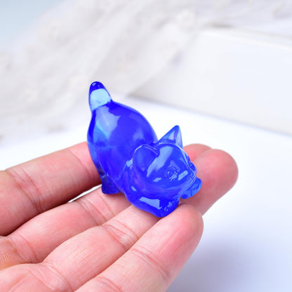 DZJXBZhu Blue Opal Cat Crystal Statue Healing Crystal Reiki Meditation Pocket Gem Guardian Sculpture Home Study Table Desk Decor Collection Gift for Loved Ones