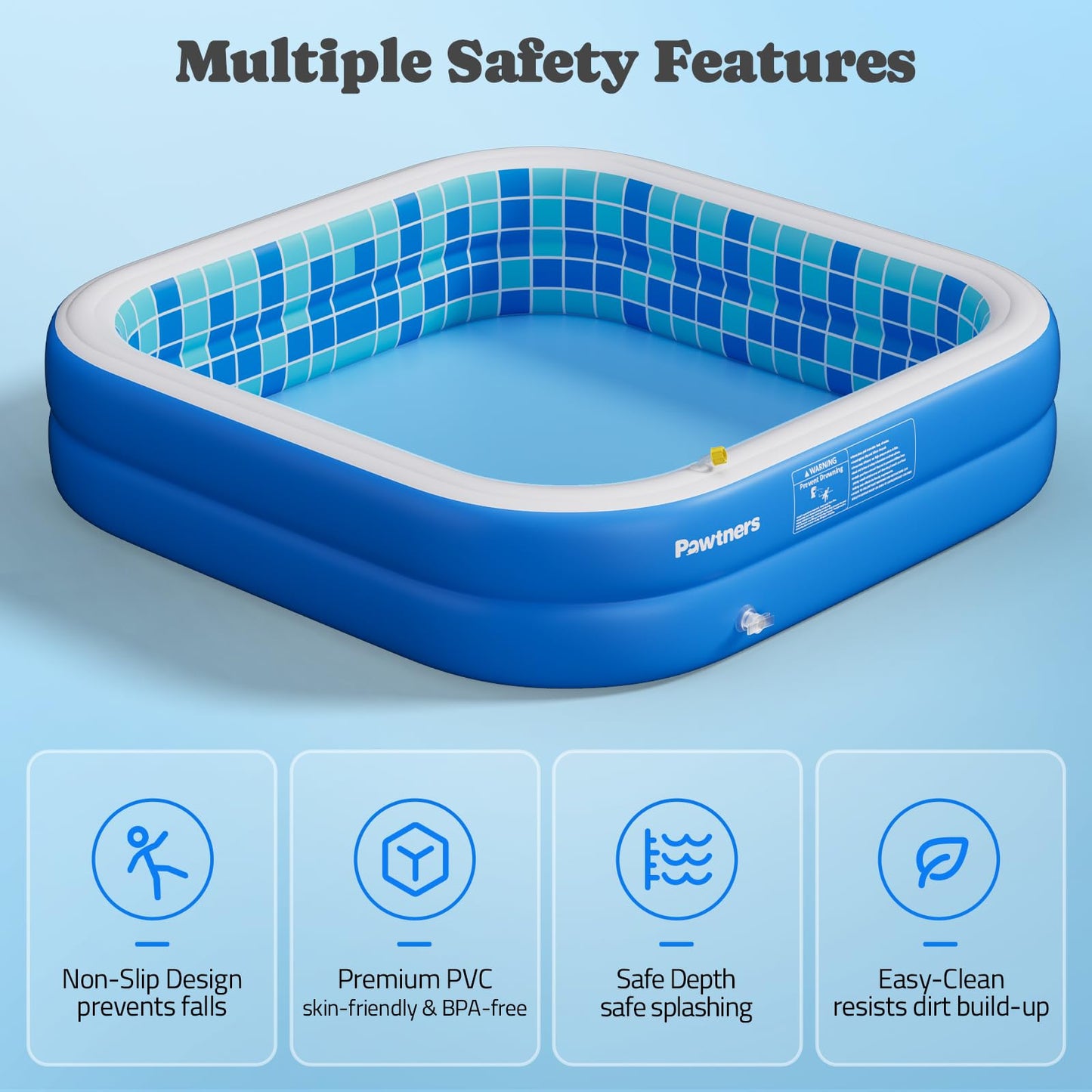 Inflatable Pool for Kids, Non-Slip Sprinkler Splash Pad for Backyard, Thickened PVC Kiddie Pool for Indoor Outdoor, Chew Proof Blow up Pond, Small Swimming Pool for Dog Bathtub (Blue 64.2x12.2 in)