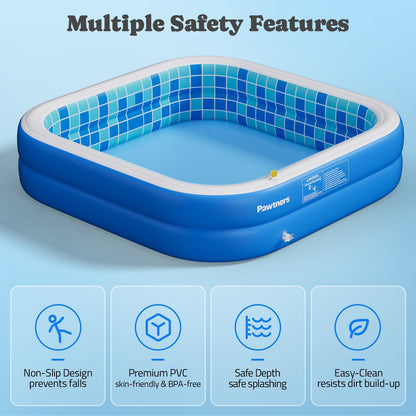 Inflatable Pool for Kids, Non-Slip Sprinkler Splash Pad for Backyard, Thickened PVC Kiddie Pool for Indoor Outdoor, Chew Proof Blow up Pond, Small Swimming Pool for Dog Bathtub (Blue 64.2x12.2 in)