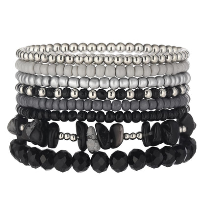 Noessla Boho Beaded Bracelets for Women Stackable Irregular Natural Stone Bead Stretch Bracelet Set 8PCS Costume Jewelry Gifts for Her(Black Grey)