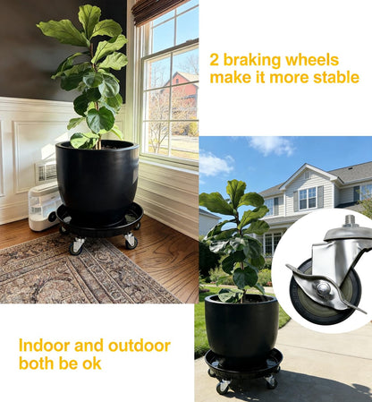 SIAMO 18" Heavy Duty Plant Caddy (470lbs Capacity)-Lockable Non-Scratch Swivel Casters Rolling Plant Stand Dolly Saucer for Large Ceramic Planters & Heavy Trees Indoor & Outdoor,Black,1-Pack