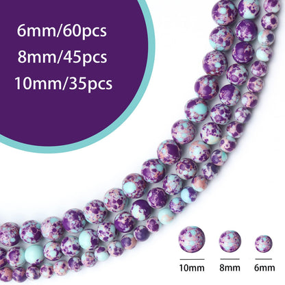Siomia 45pcs 8mm Natural Purple Sea Sediment Jasper Gemstone Beads Energy Healing Crystal Round Loose Stone Beads for Jewelry Making, DIY Bracelets Necklaces