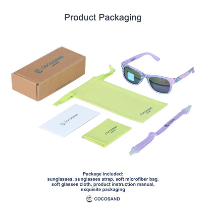 COCOSAND Flexible Polarized Baby Sunglasses with Strap UV Protection for Toddler Infant Newborn Girl Boy Age 0-24 Months, Matte Purple with Leaf Print
