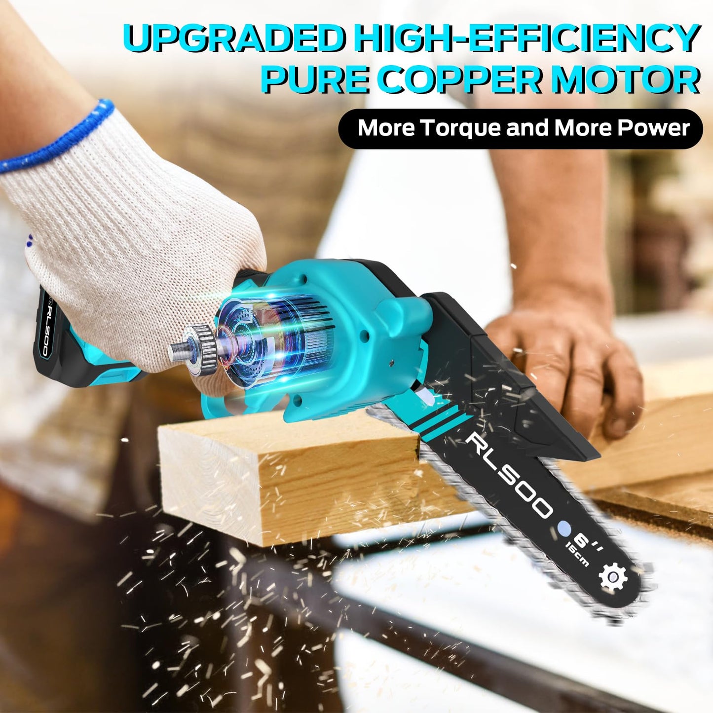 RLSOO Mini Chainsaw 6 Inch Cordless, Battery Powered Electric Handheld saw, Tree Trimmer Wood Branch Cutter for Household and Garden, Perfect for Woman, Seniors, Beginners, Seasoned Pros