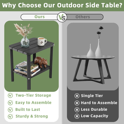 Outdoor Side Table, 2-Tier Small Table, Weather Resistant Outdoor End Tables, Patio Furniture for Garden, Porch, Pool, Lawn, Backyard or Indoor Bedroom