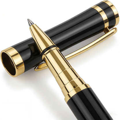 LUHSIN Rollerball Pen Black Lacquer - Premium Luxury Writing Pens for Men Women, Retro Ballpoint Pen with Smooth Ink, Executive Business Signature Pen, Professional Office Gift Pen Set (Black)