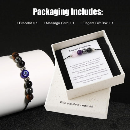 PNNY AMDA Protection Bracelets for Women: Black Obsidian Tourmaline Hematite Evil Eye Beaded Bracelets – Anxiety Bracelet for Women Men Courage Gifts