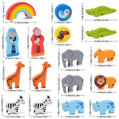 KMTJT Toddlers Wooden Noah's Ark Toy Animal Playset, Baptism Gifts for 1 2 3 Boys Girls, Shape Sorter Early Learning Montessori Toys with Bible Story Book for 12 18 24 Months Babies
