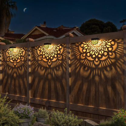 EKQ 6 Pack Solar Fence Lights Outdoor Wall Lights Black Plastic Solar Powered Deck Step Stair Lights Mandala Theme Waterproof Fence Solar Light for Garden Post Patio Backyard Yard Decor