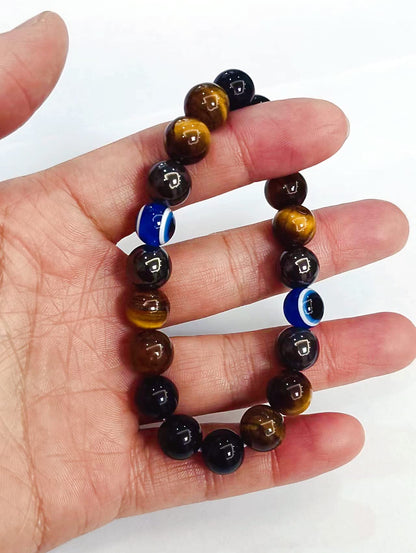 WEFRIN Evil Eye with Hematite Black Obsidian Tiger Eye Stone Triple Protection Bracelets for Men Women, Crystal Stone Bracelet Bring Luck Prosperity and Happiness Jewelry