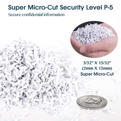 WOLVERINE 10-Sheet Super Micro Cut High Security Level P-5 Heavy Duty Paper/CD/Card Ultra Quiet Shredder for Home Office by 60 Mins Running Time and 6 Gallons Pullout Waste Bin SD9612 (Grey ETL)