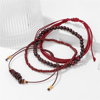 MORIANCE 4Pcs Garnet Bracelet for Women Garnet Healing Crystal Bracelets Boho Bead Bracelet Handmade Red Natural Stone Bracelets Red Jewelry for Women