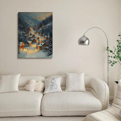 Winter village Wall Art enchanting snow covered town houses cozy sene night wall art Christmas decor 11x14"Unframed
