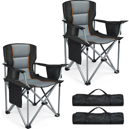 Camping Chairs, 2 Pack Oversized Heavy Duty Fully Padded Outdoor Folding Chairs with Cup Holder, Cooler Bag and Side Pocket, Support 400 LBS, Carry Bag Included, Versatile for Sports,Outdoors & Lawns