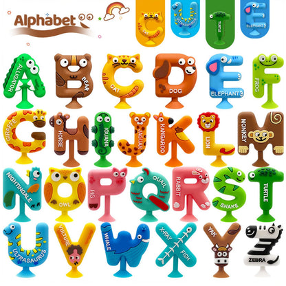 Kitysey 26pcs Alphabet Bath Toys for Toddlers , Educational Suction Bath Toys with Animal Letters, Montessori Sensory Toy for Kids 3-12, No Hole Food-Grade Silicone Toys for Autism/ADD/ADHD