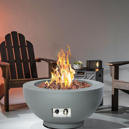 28-Inch Propane Fire Pit with Natural Gas Conversion Kit, 58,000 BTU Round Gas Fire Pit Table, Outdoor Fire Bowl Firepit with Lid, Lava Rocks, Cover, Pre-Attached 10 ft Propane Hose, Gray
