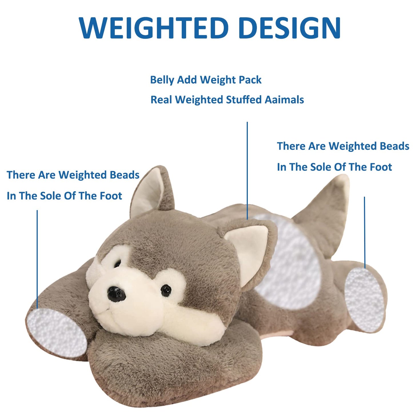 Hronsa Weighted Stuffed Animals, Weighted Husky Stuffed Animal Toy Cute Husky Plush Pillow for Adults Boys Girls, 11.8in