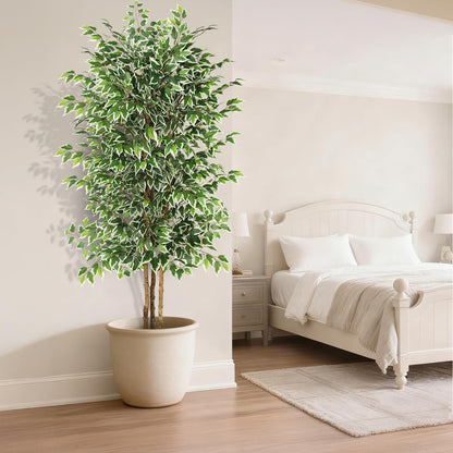 GTIDEA 7ft Ficus Artificial Trees, Tall Faux Trees Indoor with Natural Trunk and Fake Silk Tree Fake Plants for Home Decor Living Room Outdoor Balcony House Office (Included Dried Moss)