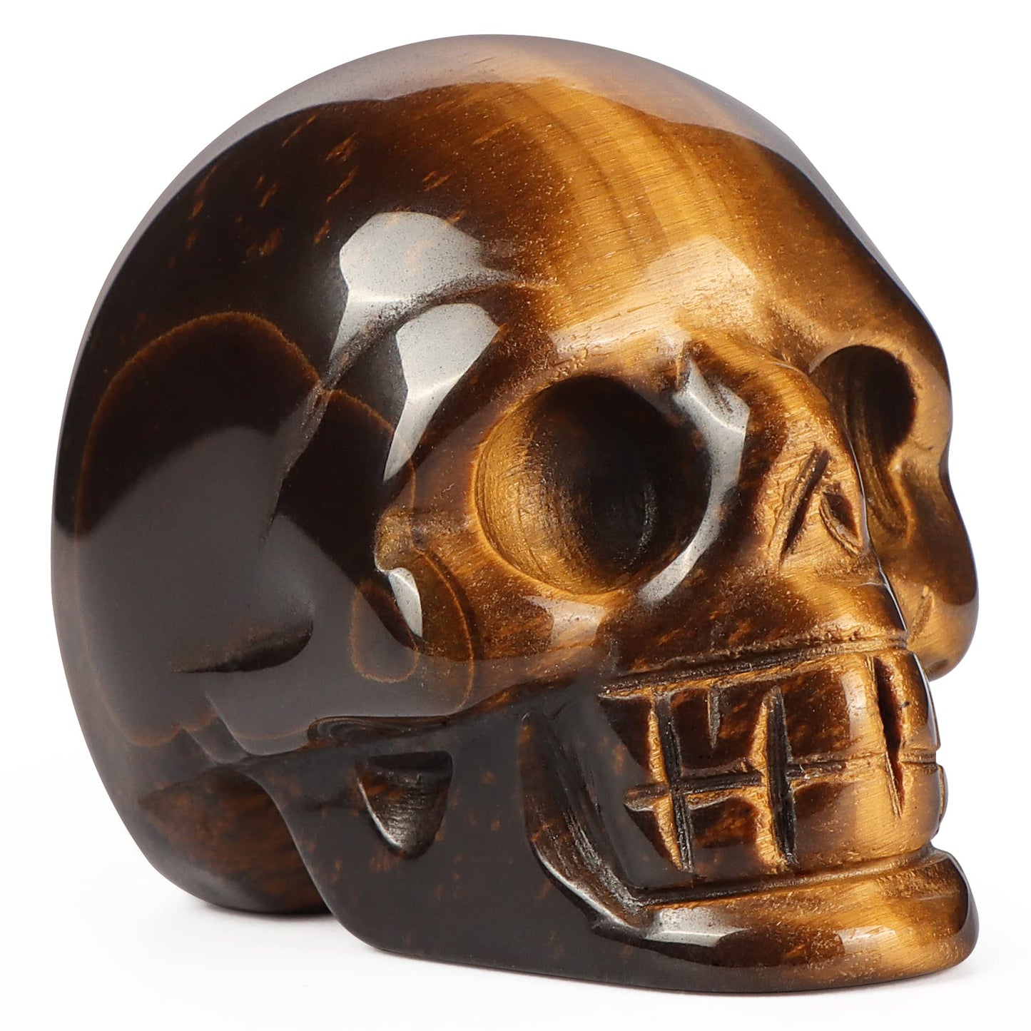 Artistone 2.0" Tiger Eye Crystal Skull Head Statue,Hand Carved Gemstone Human Reiki Skull Figurine Sculpture Crystal and Healing Stones for Home,Office Halloween Decor