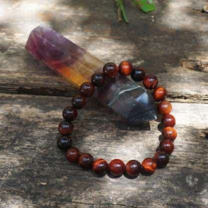 8MM Red Tigers Eye Bracelet for Women Men | Handmade Motivation Energy Protection Root Chakra Crystal Jewelry | Natural Delicate Fire Stone Beads | Beading Tool Kit - Fits for 6.5-7.5" Small Wrist