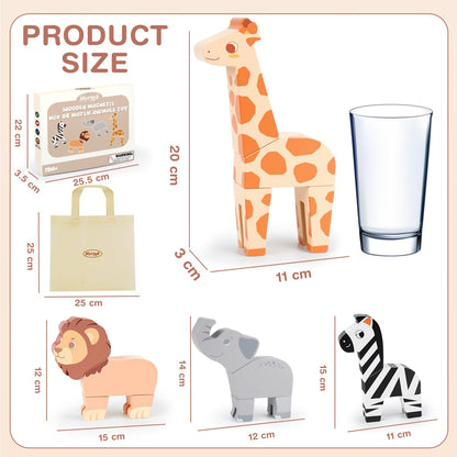 Joyreal Magnetic Jungle Animals Toy Play Set, 16 Pcs Wooden Building Blocks Play Set Toy for 1 Year Old, Fine Motor Montessori Game Preschool Educational Gift for Ages 1-5