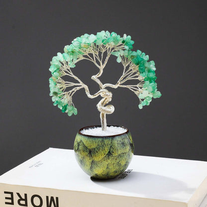 Runyangshi Green Aventurine Crystal Tree of Life - 7in Chakra Crystal Money Tree with 297 Natural Healing Crystal Gemstone for Feng Shui, Luck, Balancing Energy Home Decor & Spiritual Gift