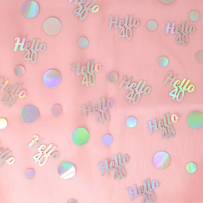 Vofrise 40th Birthday Confetti for Table Iridescent Birthday Party Decorations for Her Circle Dots Hello 40 Women Forty Years Old Birthday Table Scatters Decor Anniversary Party Supplies 300PC