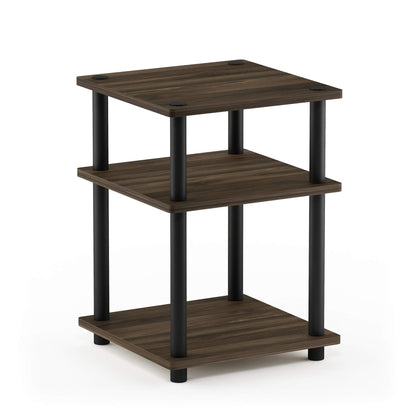 Furinno TURN-N-TUBE Side Table, 3-Tier Square Modern End Table, Open Shelves Nightstand, Night Stand, Bedside Table, Easy Assembly, for Living Room, Bedroom, Columbia Walnut